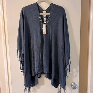 Fringe lace-up poncho